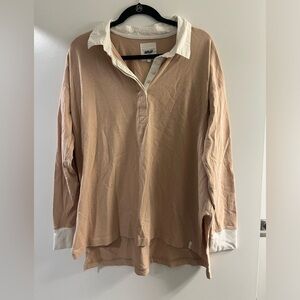 Tan and cream long sleeve polo shirt